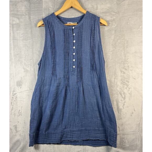 FAHERTY Linen Pintuck Shirt Dress Blue Denim Chambray Sz XL NWOT 100% Cotton - Picture 1 of 8